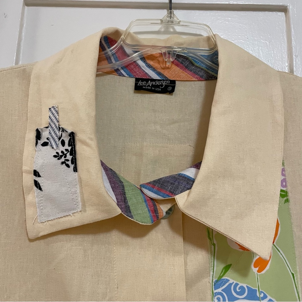 Lee Anderson Colorful Patchwork Button-Up Linen B… - image 2
